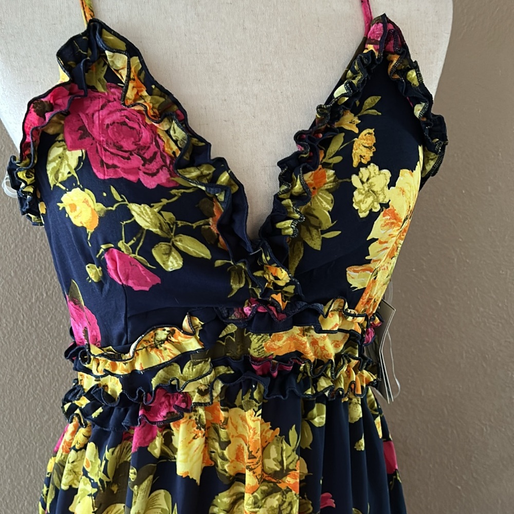 Floral Navy and Yellow Dress - Picture 8 of 10